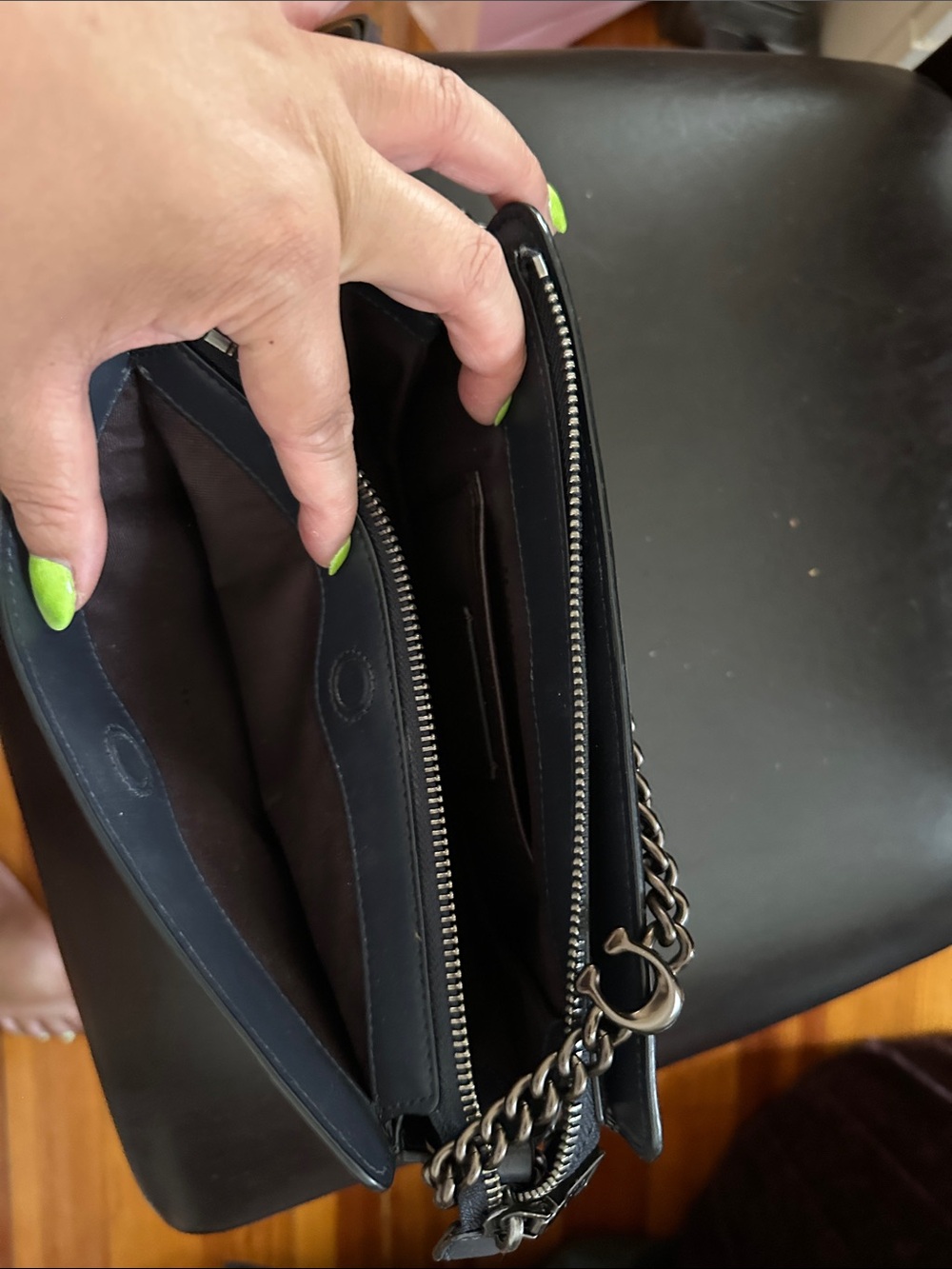 Coach Dark Navy Leather Crossbody Bag with Chain Strap and crossbody strap - Picture 9 of 12